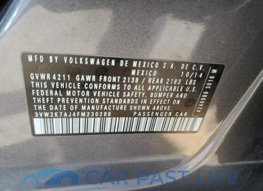 3VW2K7AJ4FM230288# 13
