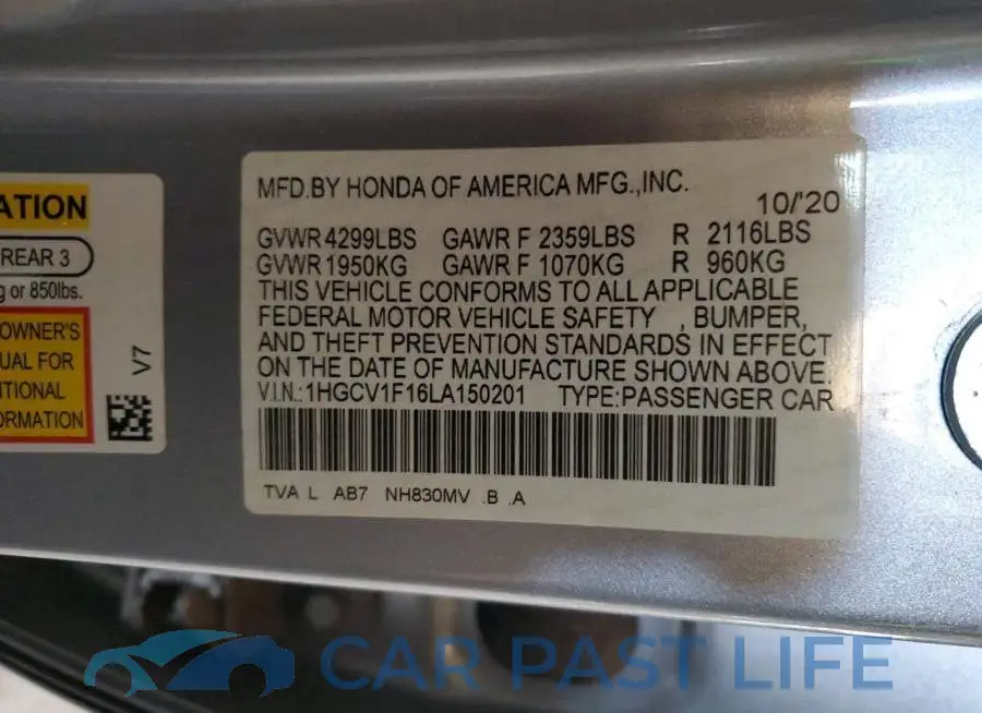 1HGCV1F16LA150201# 12