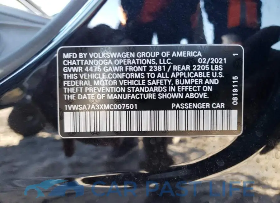 1VWSA7A3XMC007501# 13