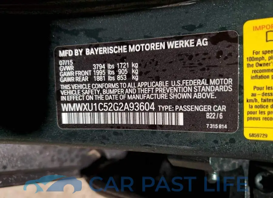 WMWXU1C52G2A93604# 12
