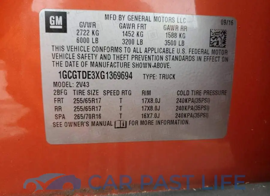 1GCGTDE3XG1369694# 12