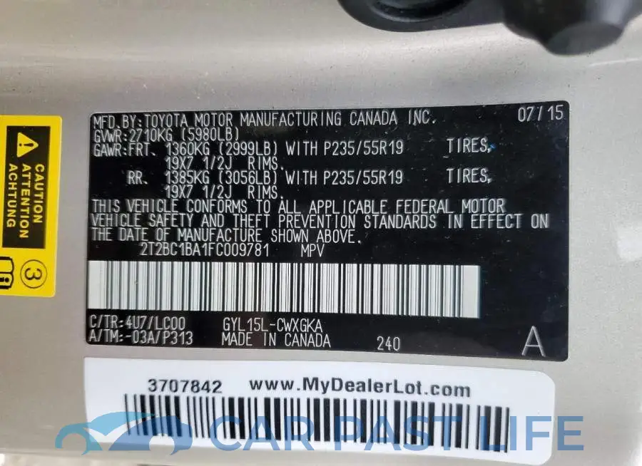 2T2BC1BA1FC009781# 12