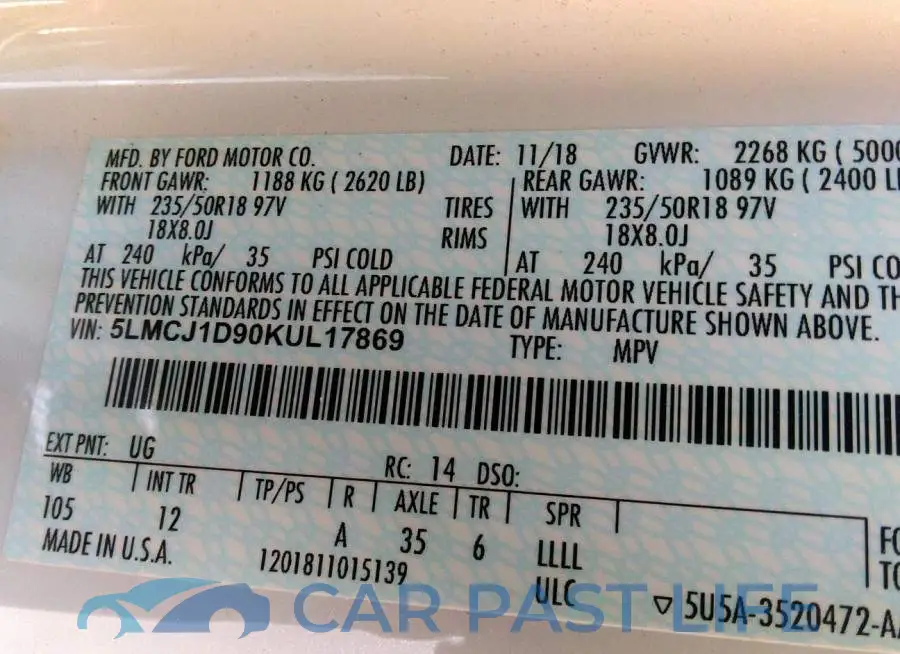 5LMCJ1D90KUL17869# 9