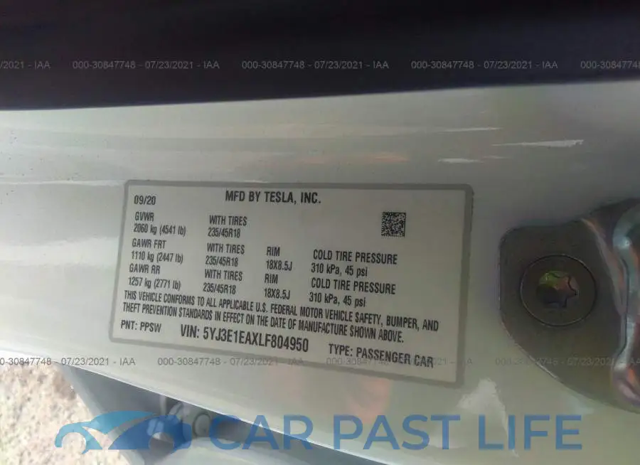 5YJ3E1EAXLF804950# 9