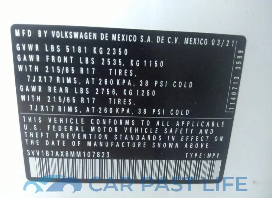 3VV1B7AX8MM107823# 9