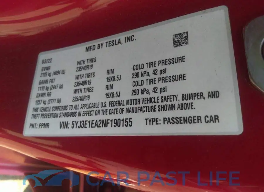 5YJ3E1EA2NF190155# 9