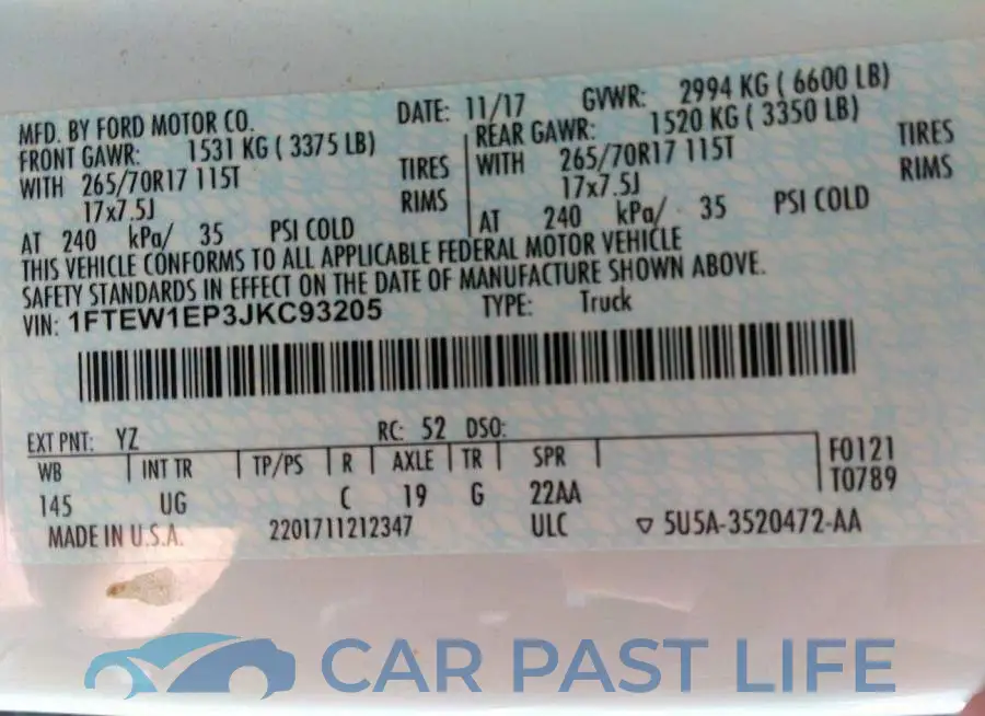 1FTEW1EP3JKC93205# 9