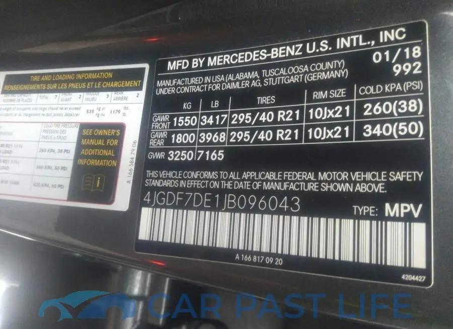 4JGDF7DE1JB096043# 9