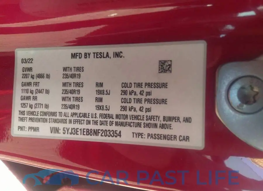 5YJ3E1EB8NF203354# 9