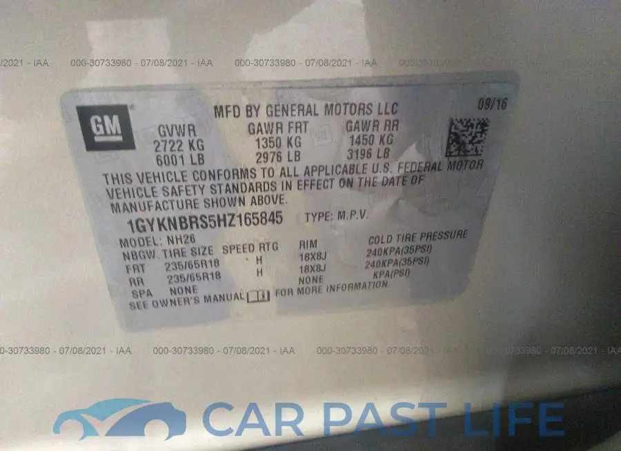 1GYKNBRS5HZ165845# 9