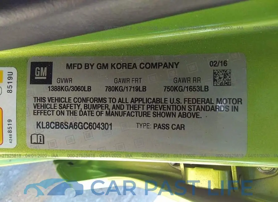 KL8CB6SA6GC604301# 9
