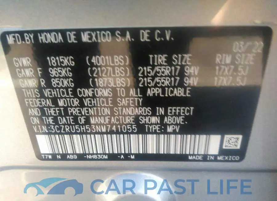 3CZRU5H53NM741055# 9