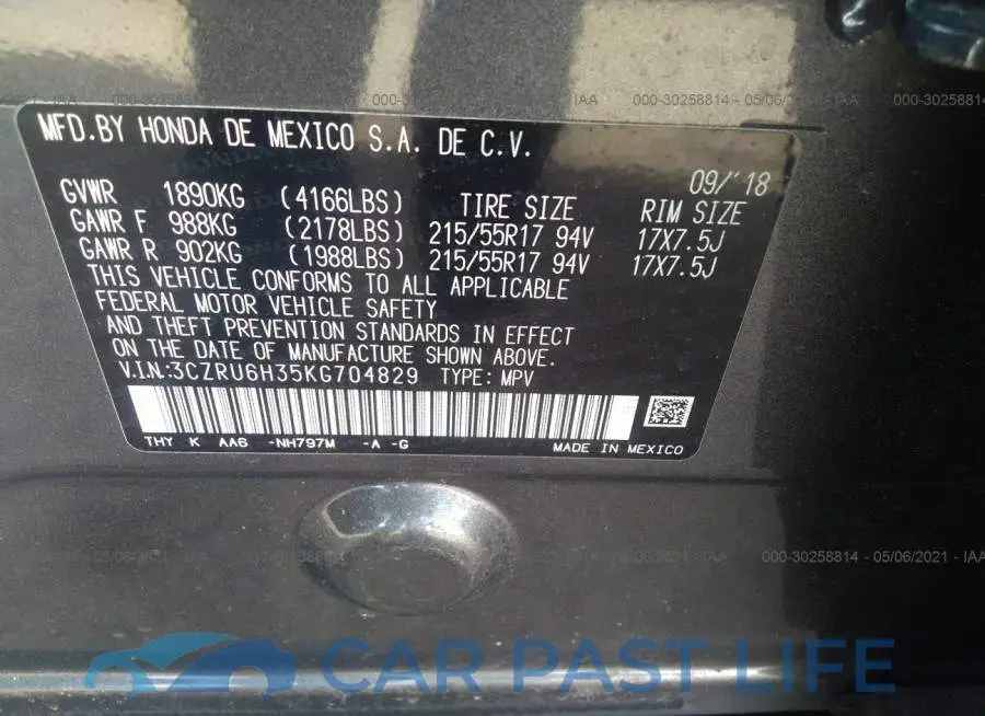 3CZRU6H35KG704829# 9