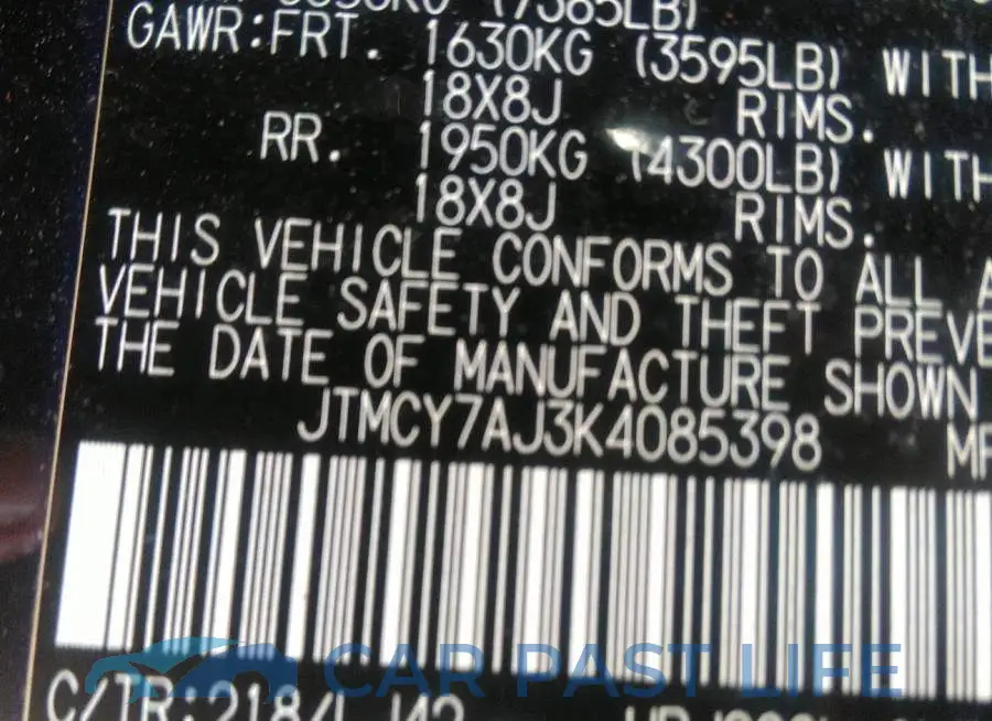 JTMCY7AJ3K4085398# 9