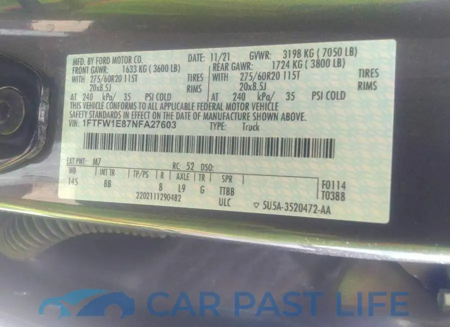 1FTFW1E87NFA27603# 9