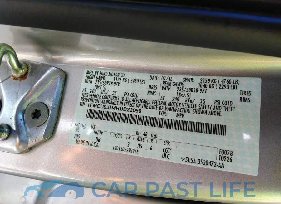 1FMCU9JD4HUB22089# 9