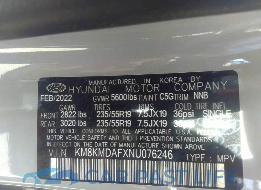 KM8KMDAFXNU076246# 9