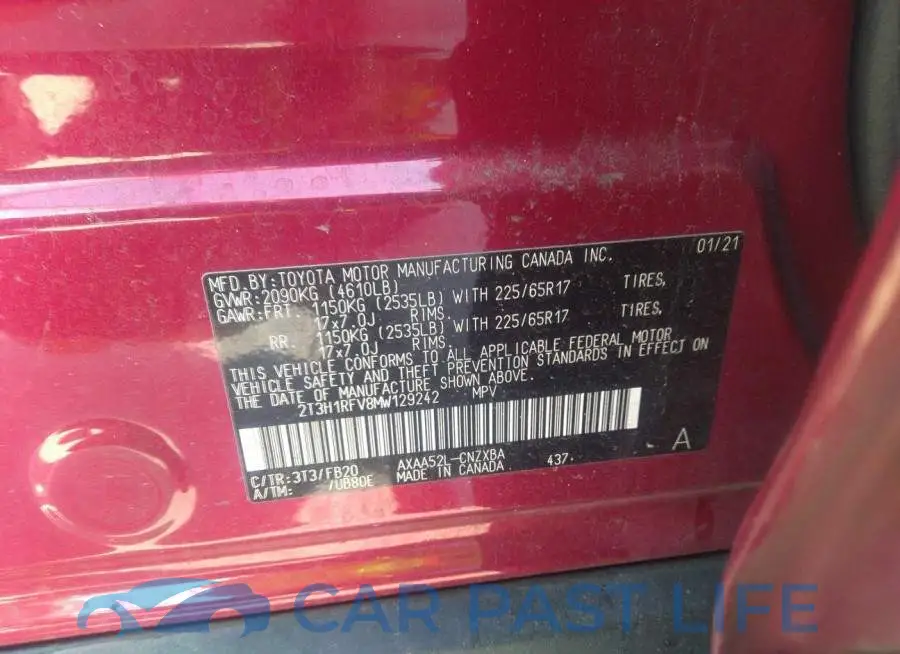 2T3H1RFV8MW129242# 9