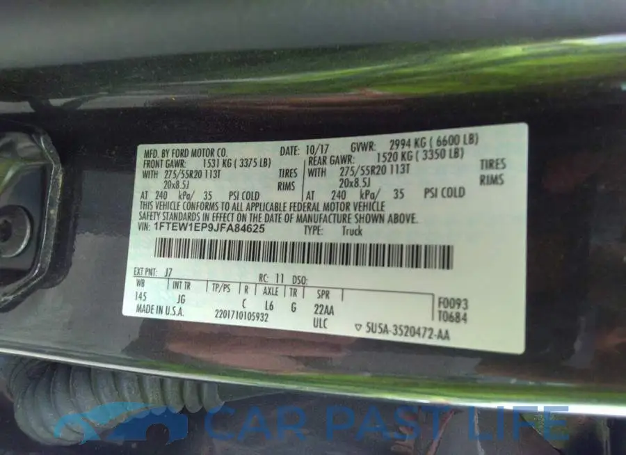1FTEW1EP9JFA84625# 9