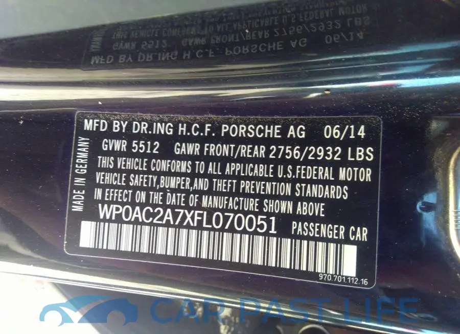 WP0AC2A7XFL070051# 9