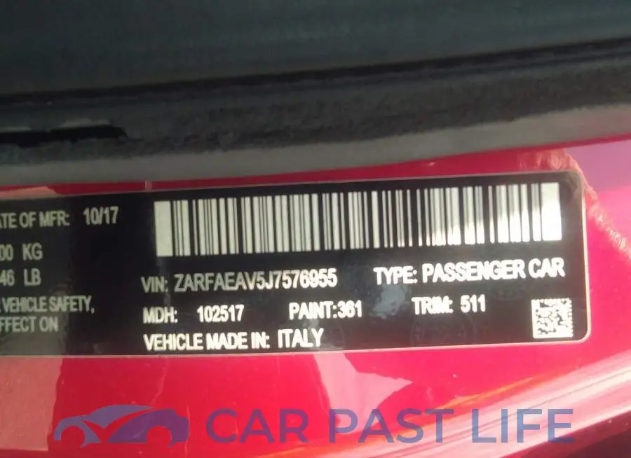 ZARFAEAV5J7576955# 9