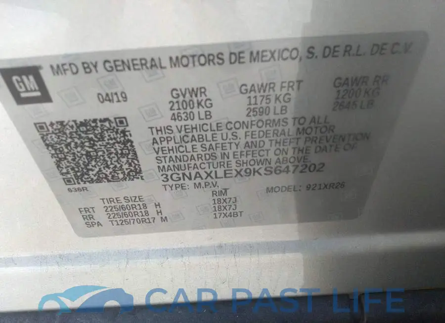 3GNAXLEX9KS647202# 9