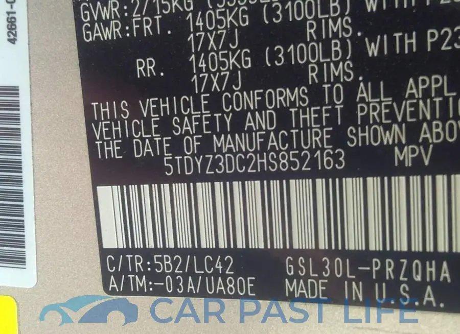 5TDYZ3DC2HS852163# 9