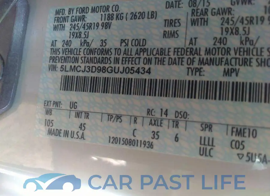 5LMCJ3D98GUJ05434# 9