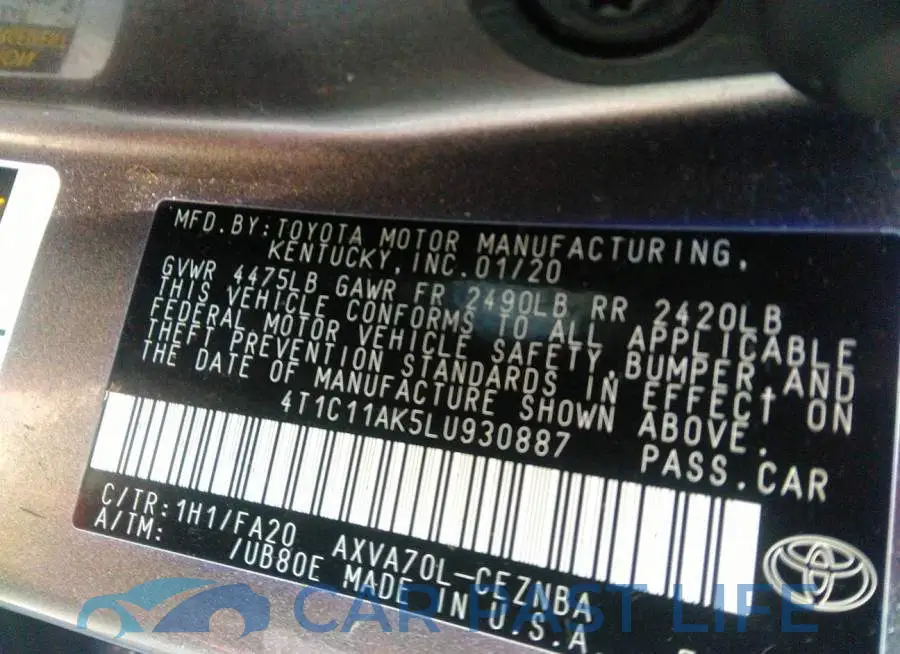 4T1C11AK5LU930887# 9