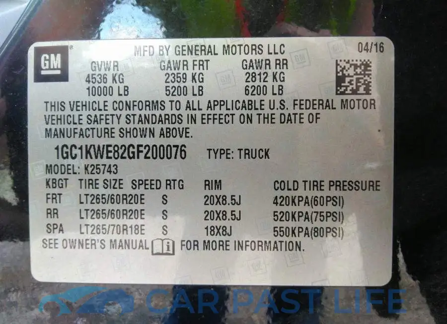 1GC1KWE82GF200076# 9