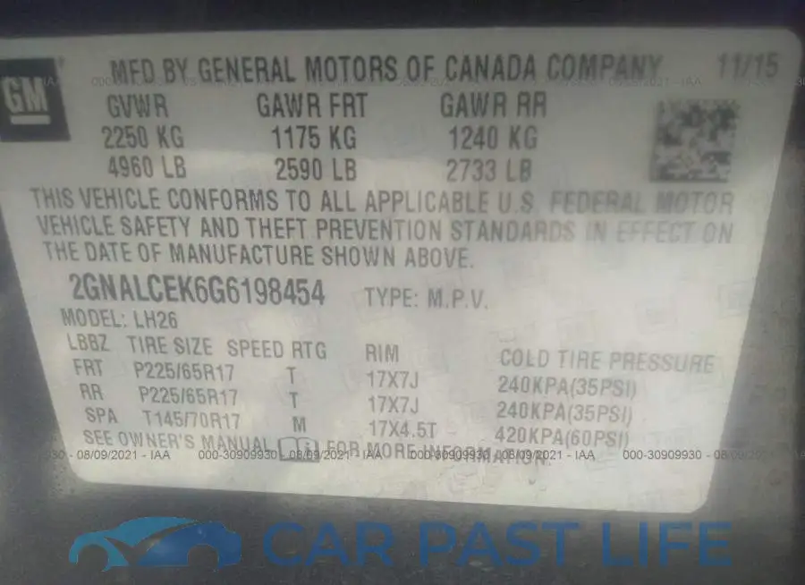 2GNALCEK6G6198454# 9