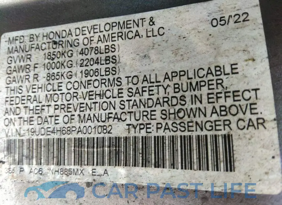 19UDE4H68PA001082# 9