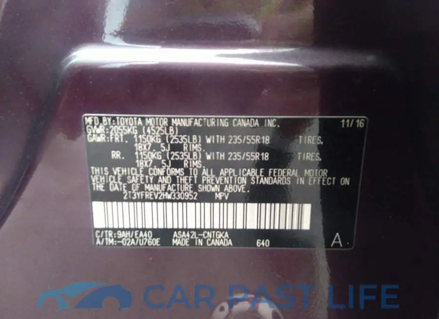 2T3YFREV2HW330952# 9