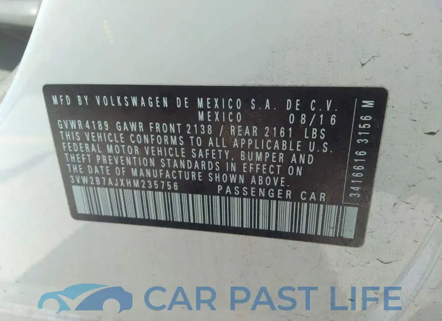 3VW2B7AJXHM235756# 9