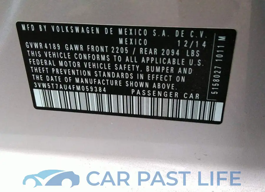 3VW5T7AU4FM059384# 9