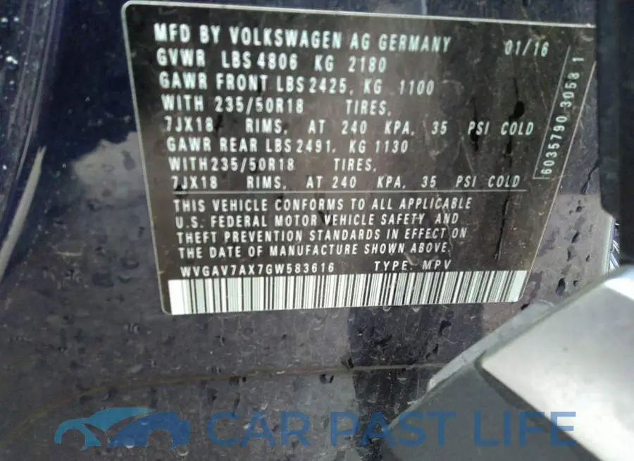 WVGAV7AX7GW583616# 9