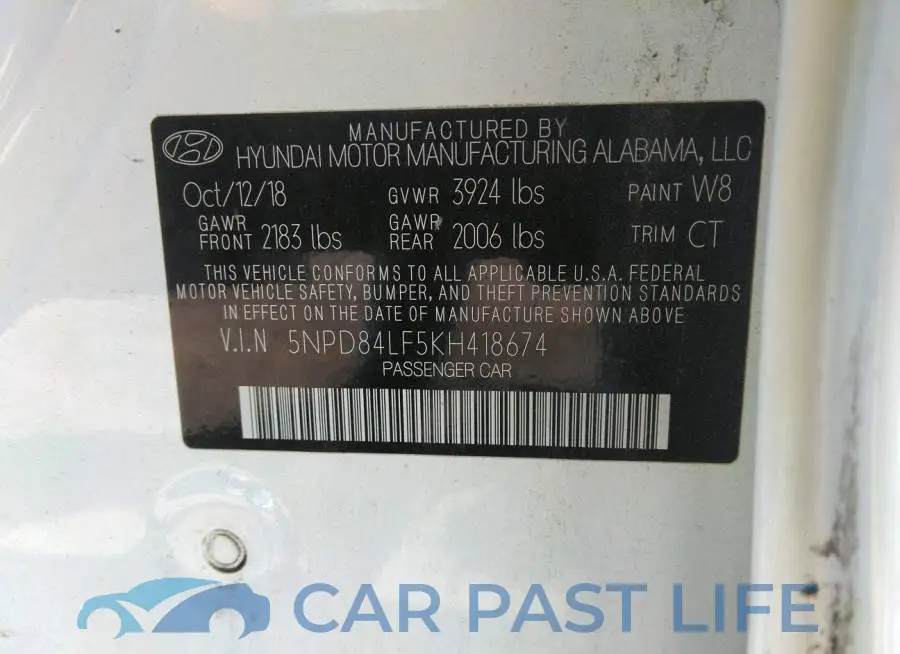 5NPD84LF5KH418674# 9