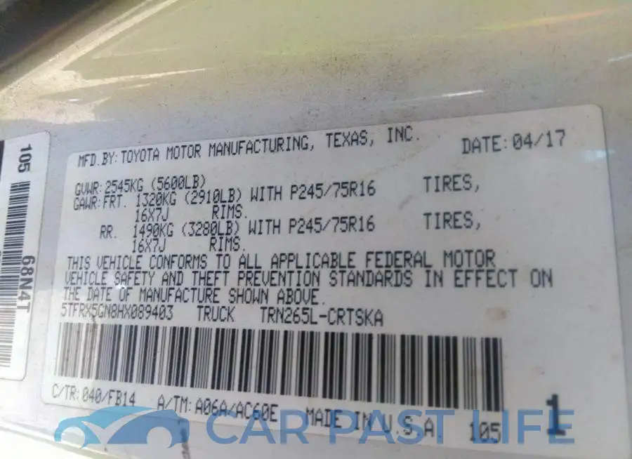 5TFRX5GN8HX089403# 9