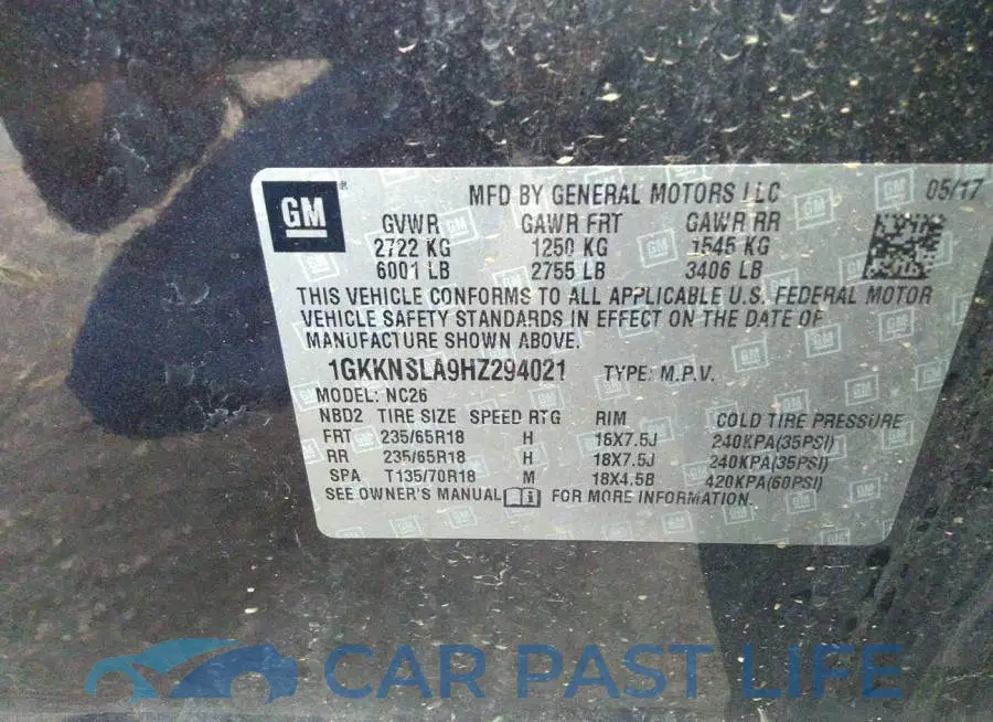 1GKKNSLA9HZ294021# 9