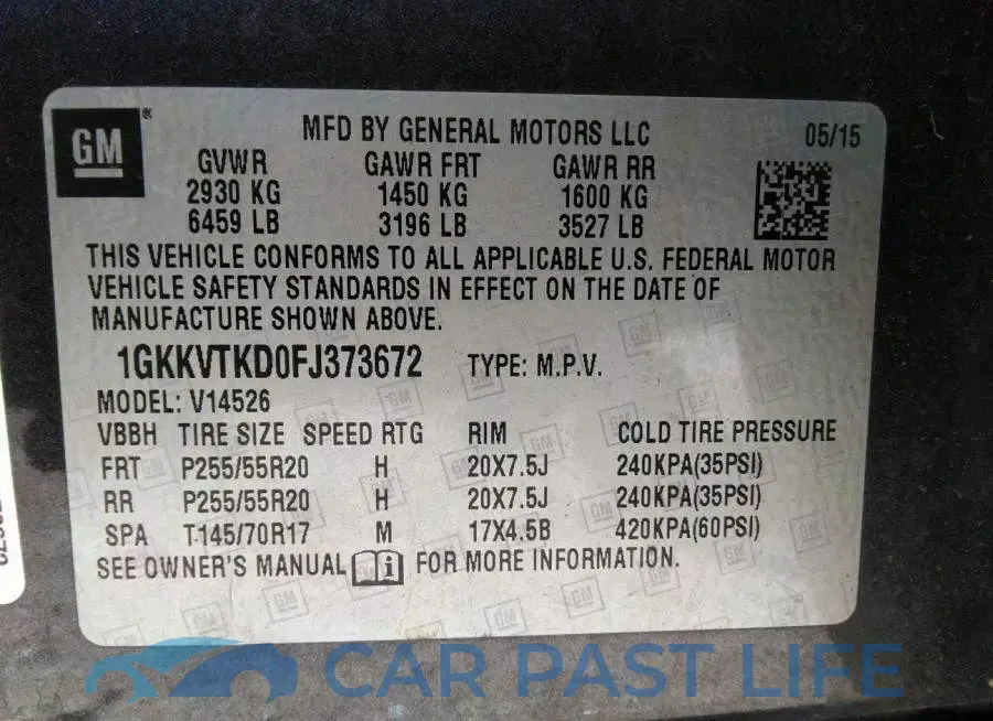 1GKKVTKD0FJ373672# 9