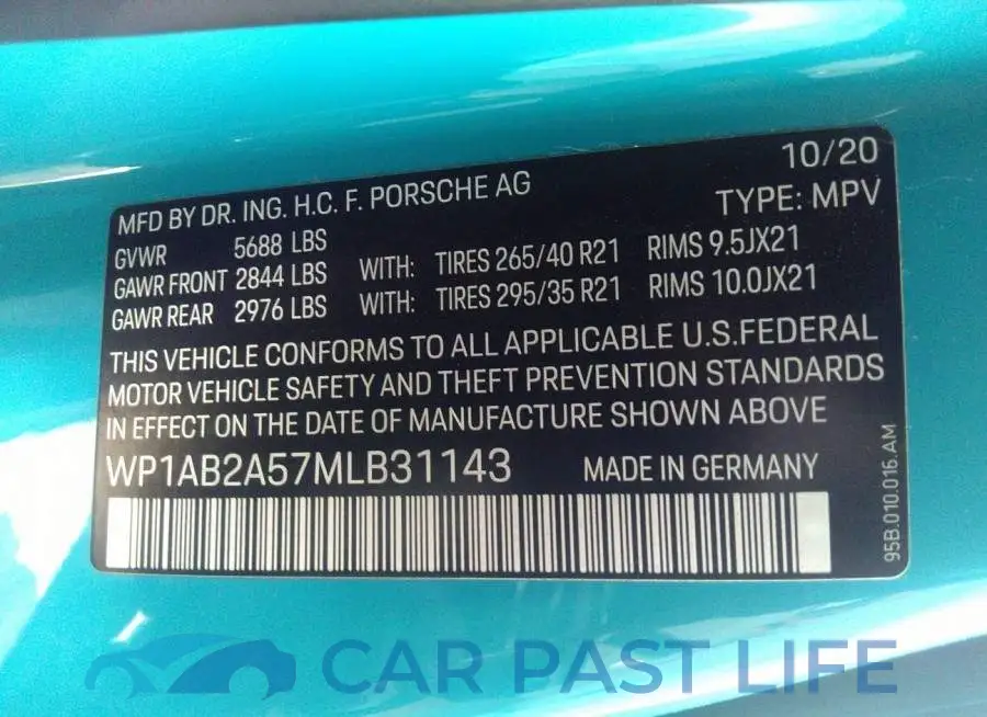 WP1AB2A57MLB31143# 9