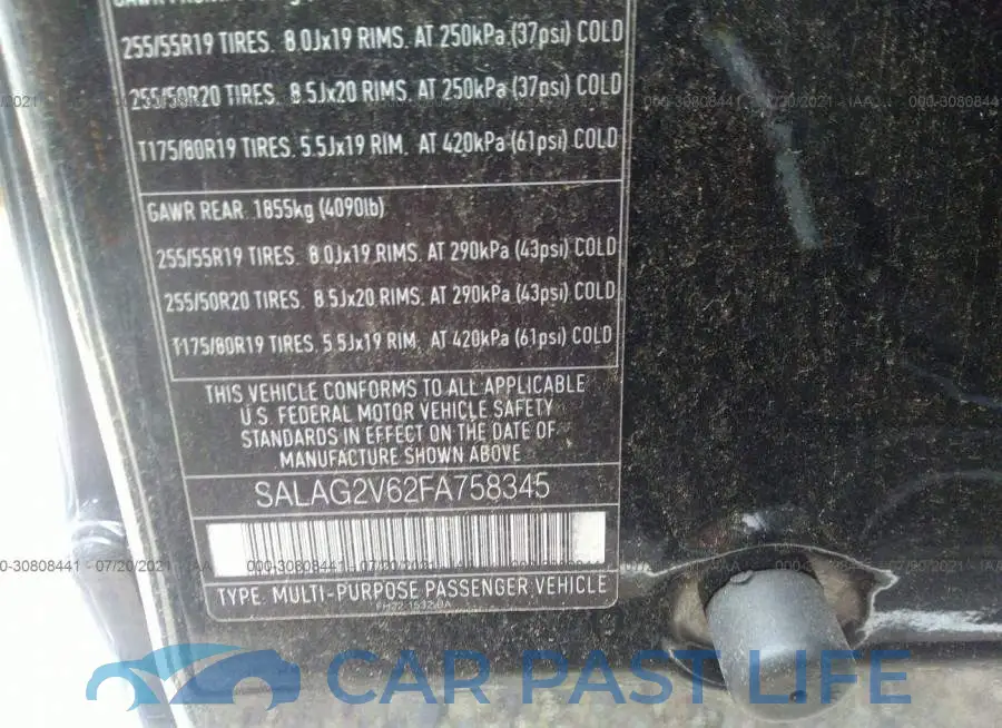 SALAG2V62FA758345# 9