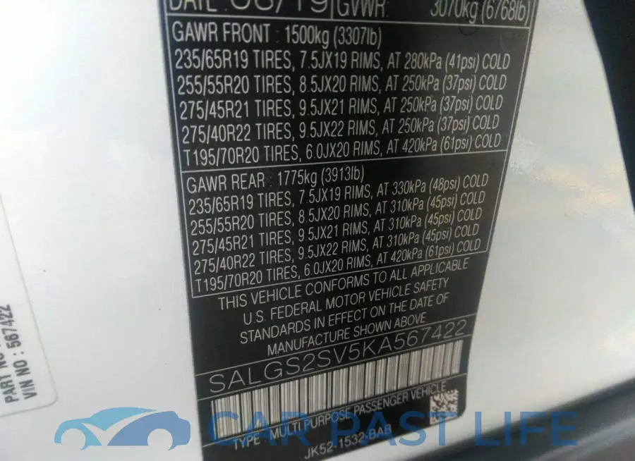 SALGS2SV5KA567422# 9