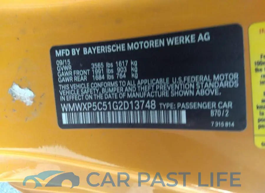 WMWXP5C51G2D13748# 9
