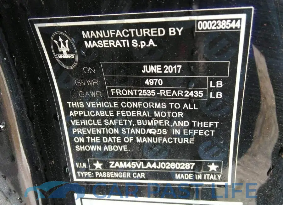 ZAM45VLA4J0260287# 9