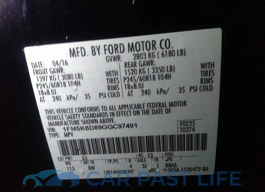 1FM5K8D89GGC97491# 9