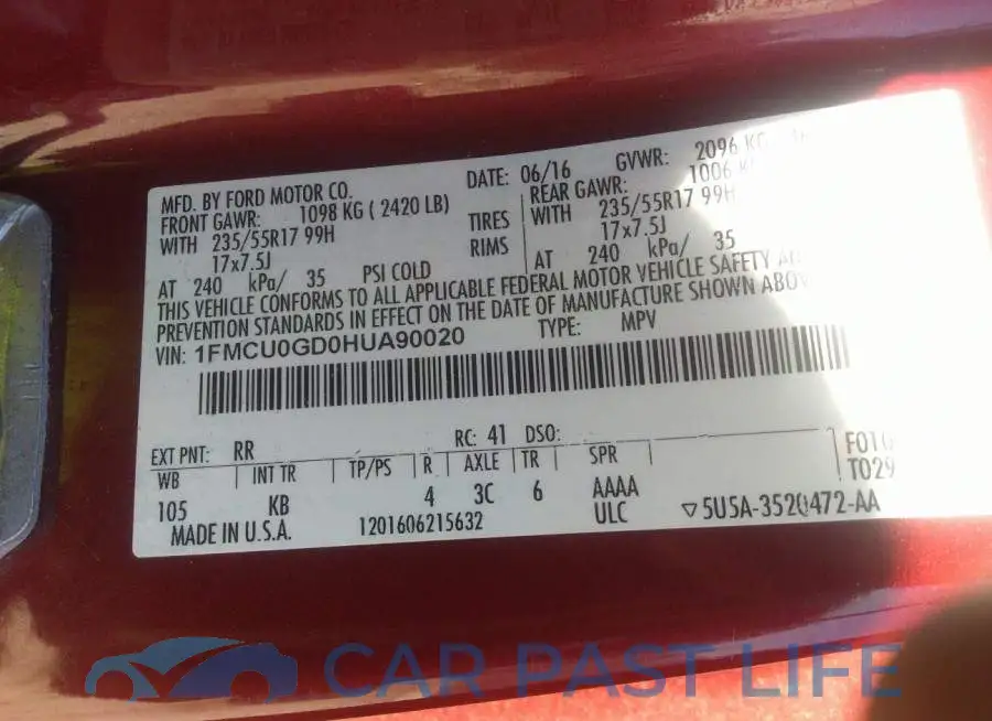 1FMCU0GD0HUA90020# 9