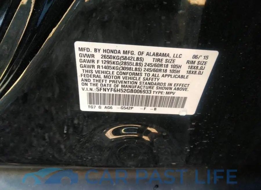 5FNYF6H52GB006933# 9
