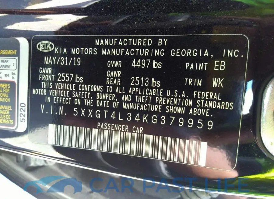 5XXGT4L34KG379959# 9