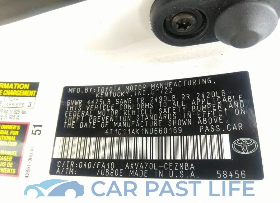 4T1C11AK1NU660169# 9